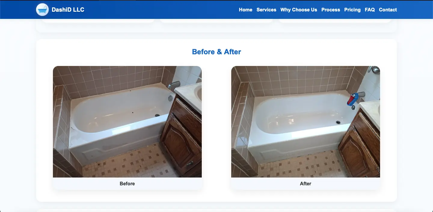 Desktop screenshot of DashiD LLC before-and-after refinishing gallery.