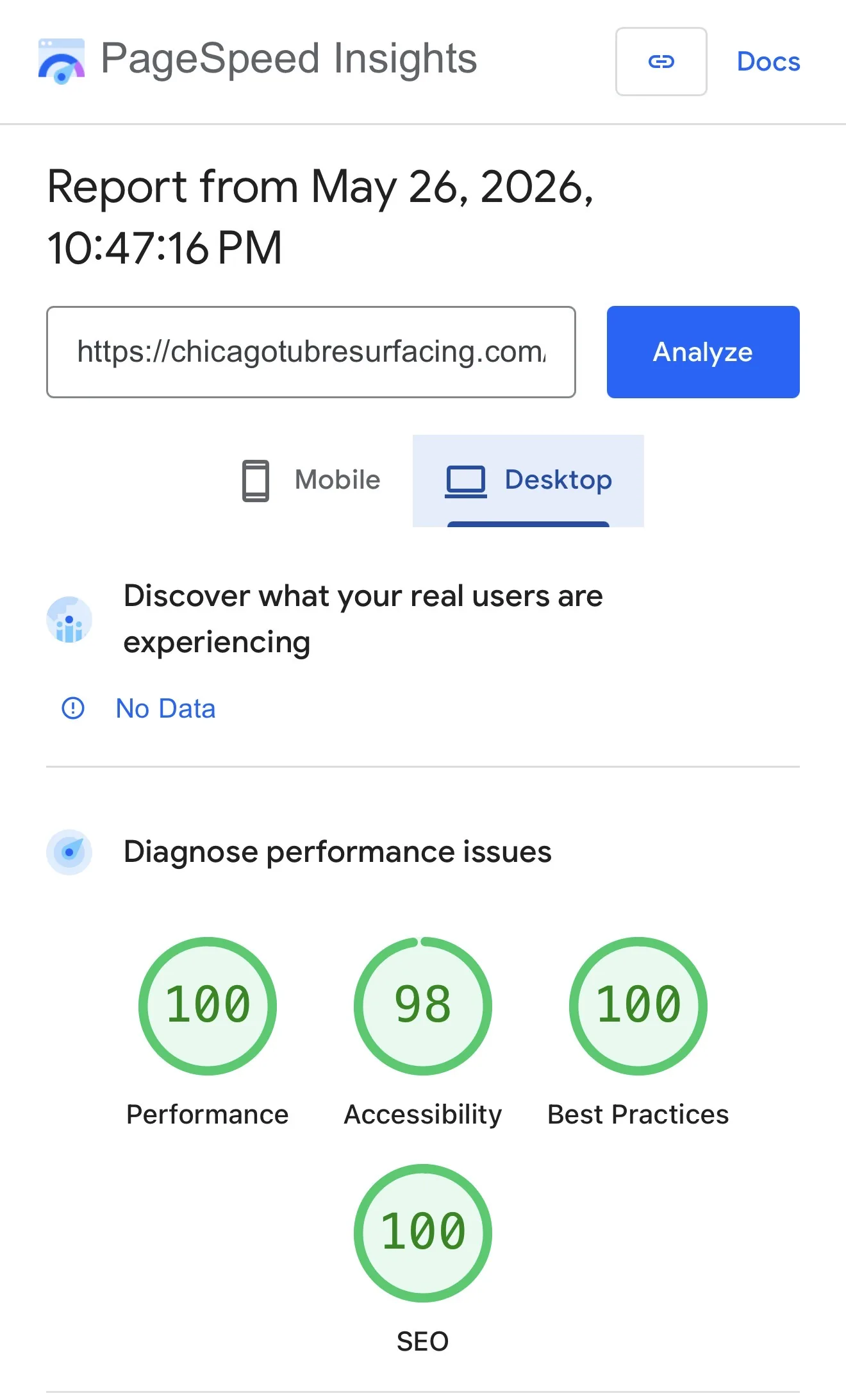 Desktop PageSpeed Insights lab report for the DashiD LLC website