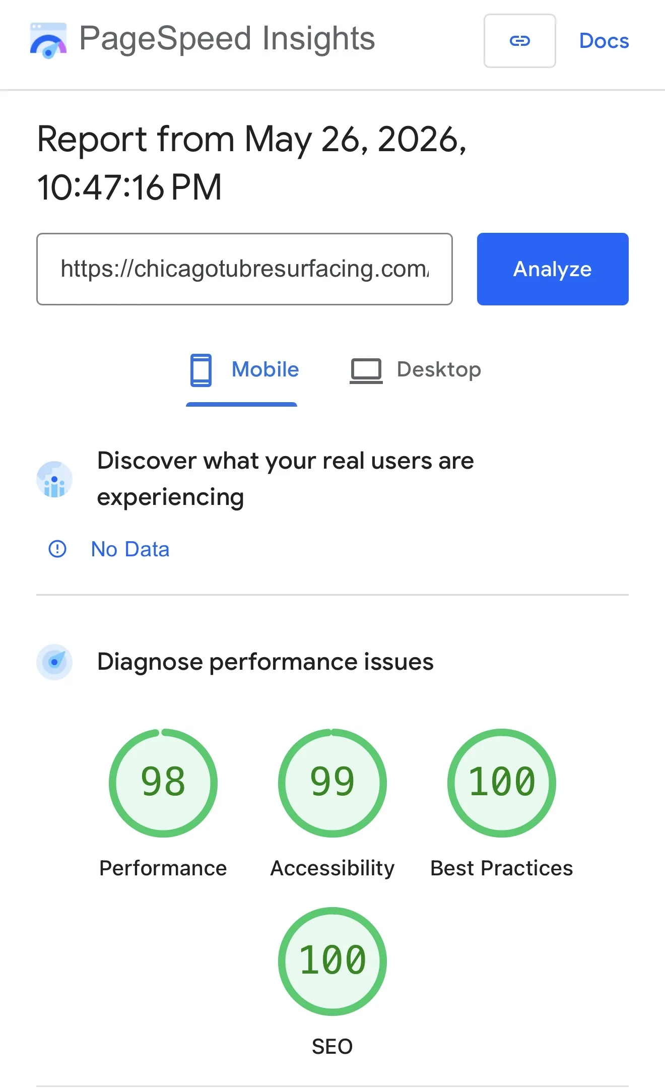 Mobile PageSpeed Insights lab report for the DashiD LLC website