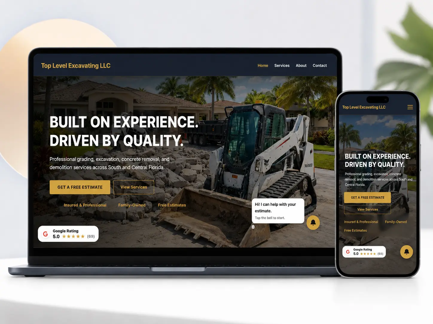 Preview of Top Level Excavating website homepage